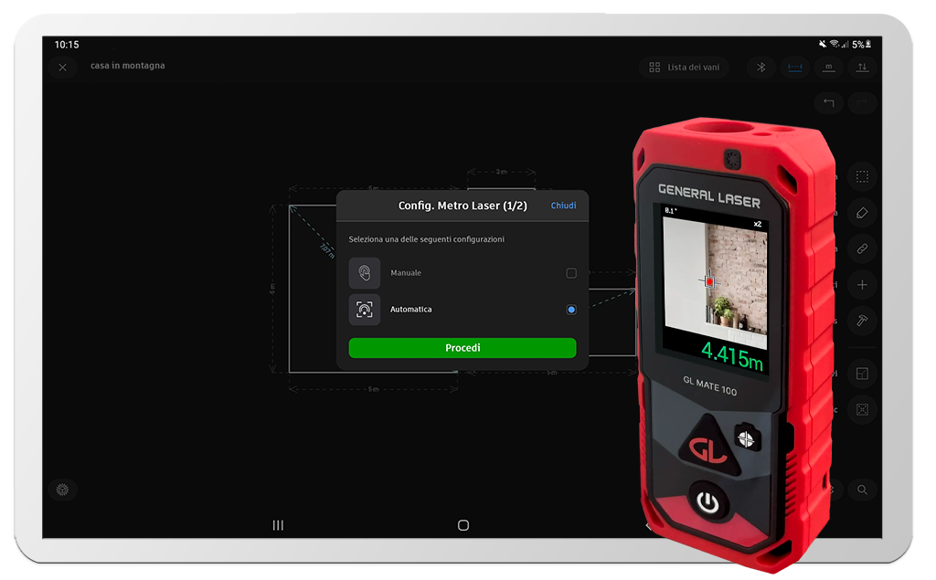 configurazione metro laser bluetooth per misure automatiche software rilievo strumenti topografici