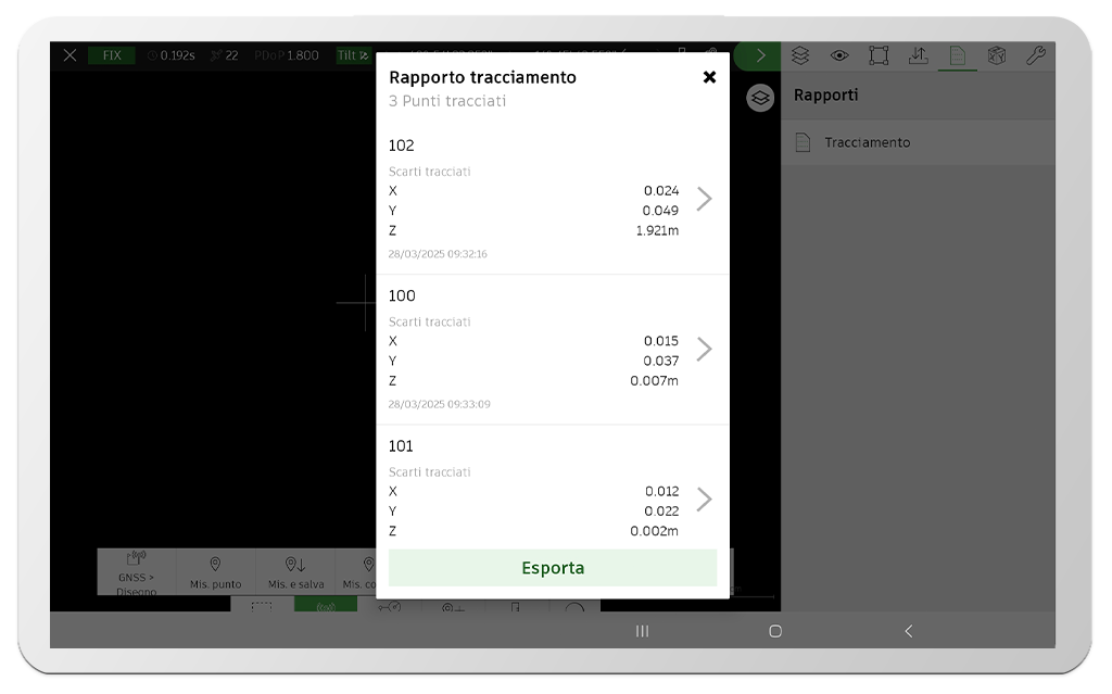 rapporto di tracciamento software da campo tpad - strumenti topografici