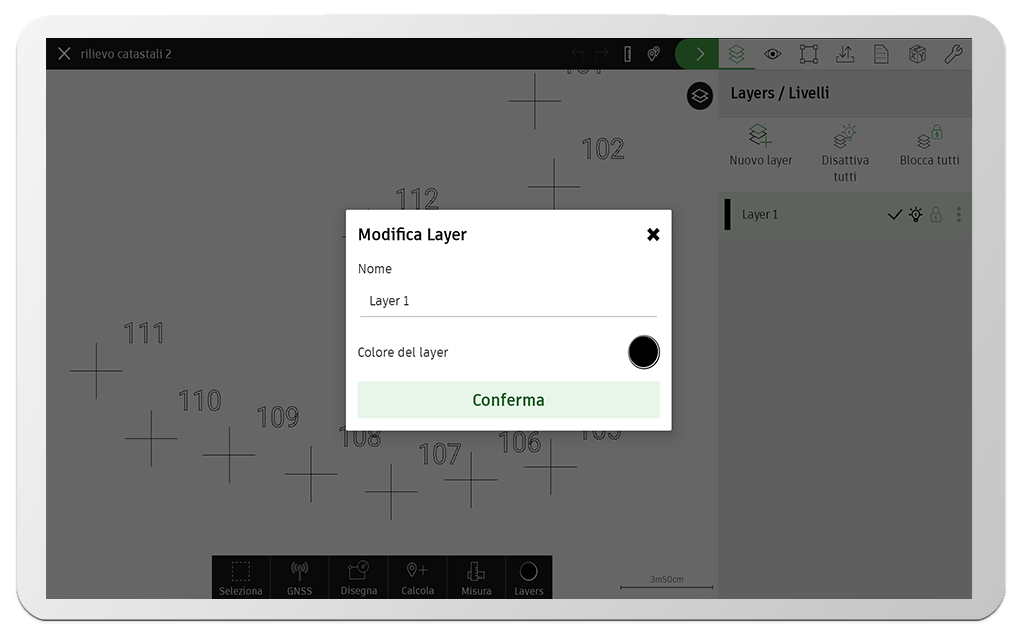 tpad app topografica gestione layers - strumenti topografici